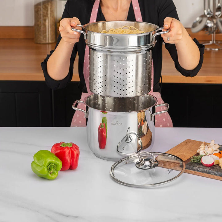 Karaca - Kitchen Lover induktion spaghettigryde m/si – 5 liter | 20 cm | Rustfri stål - Løven Home