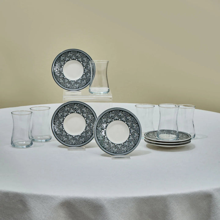 Karaca Lenny Teglassæt m/Underkopper til 6 Personer 12 Dele - 170 ml - Løven Home