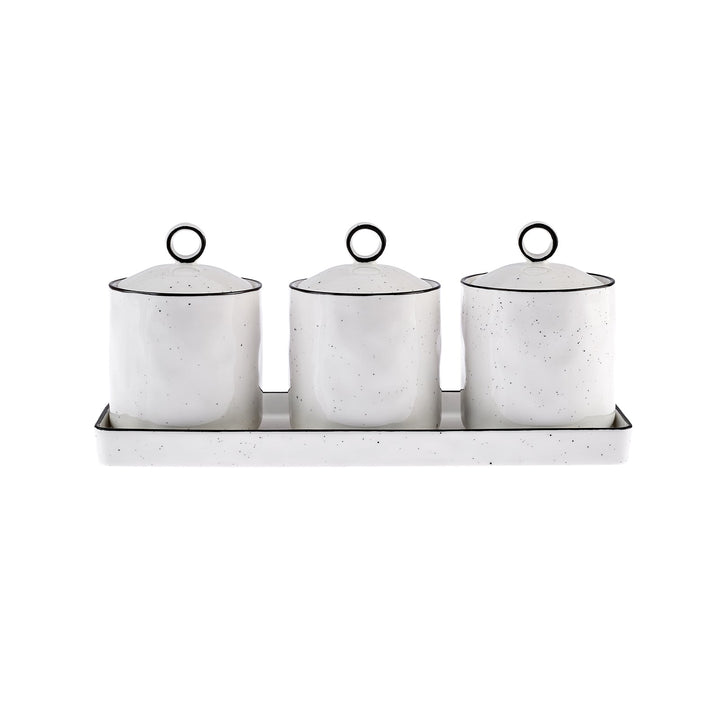 Karaca Lina Line Krydderisæt m/Holder – 7 dele - Porcelæn - Hvid/Sort - 375 ml - Løven Home