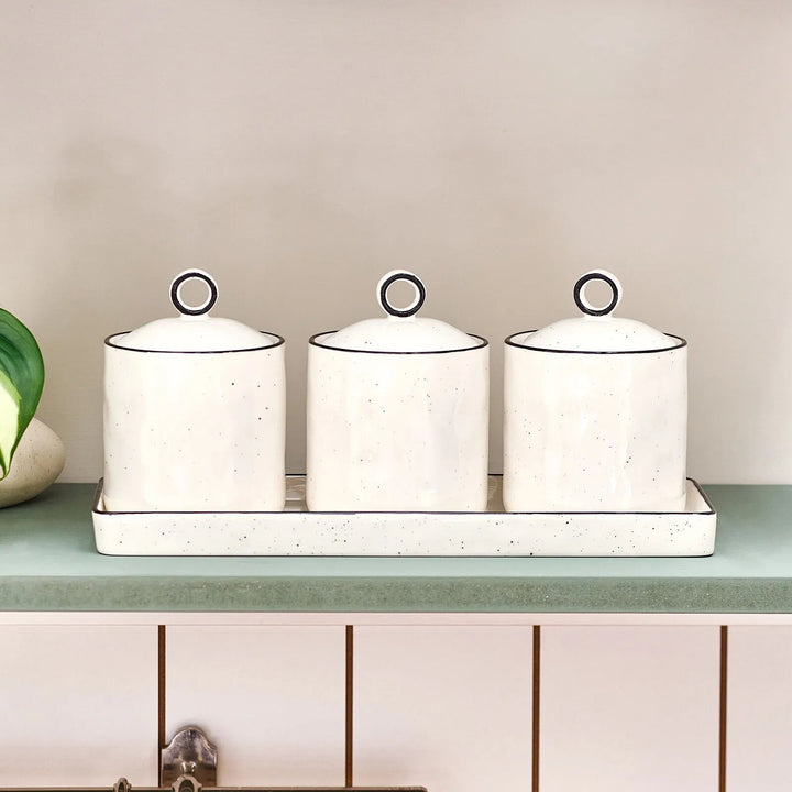 Karaca Lina Line Krydderisæt m/Holder – 7 dele - Porcelæn - Hvid/Sort - 375 ml - Løven Home