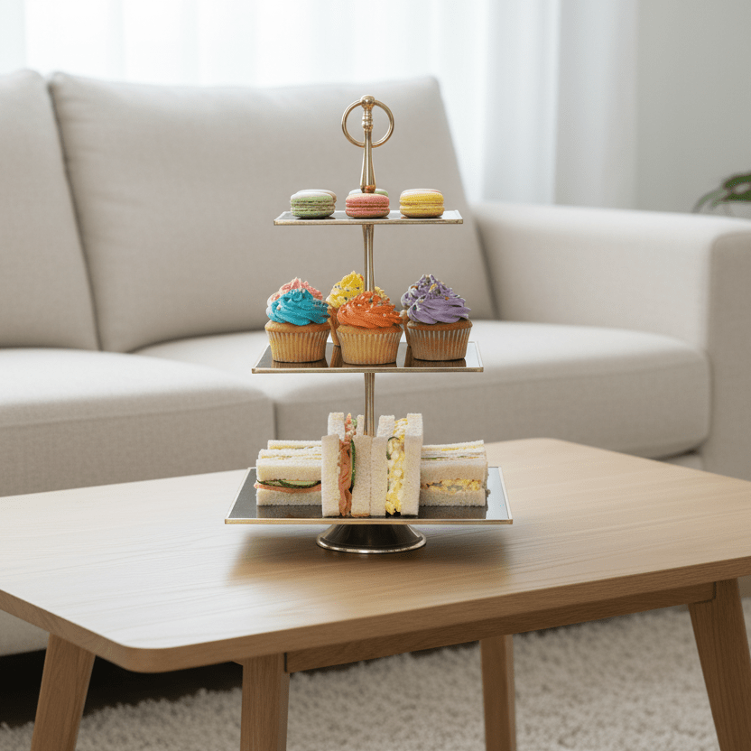Karaca Line Dekorativ Kageopsats 3 Etager 25 cm – Guld &amp; Antracit - Løven Home