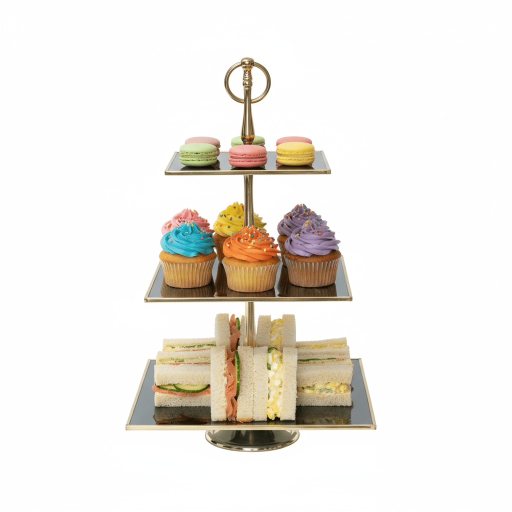 Karaca Line Dekorativ Kageopsats 3 Etager 25 cm – Guld & Antracit - Løven Home