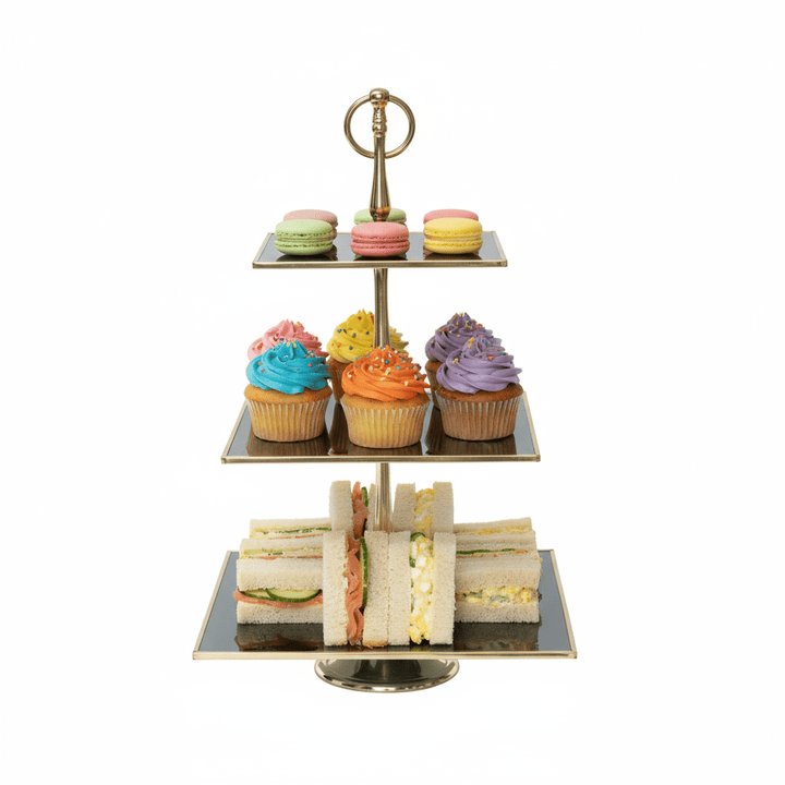 Karaca Line Dekorativ Kageopsats 3 Etager 25 cm – Guld & Antracit - Løven Home