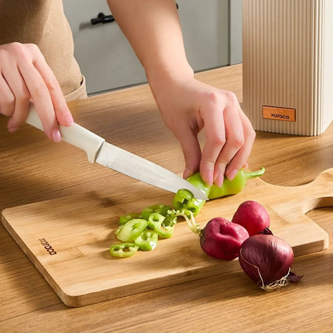 Karaca Massimo Line Knivsæt – 6 Dele inkl. Stand Cream - Løven Home