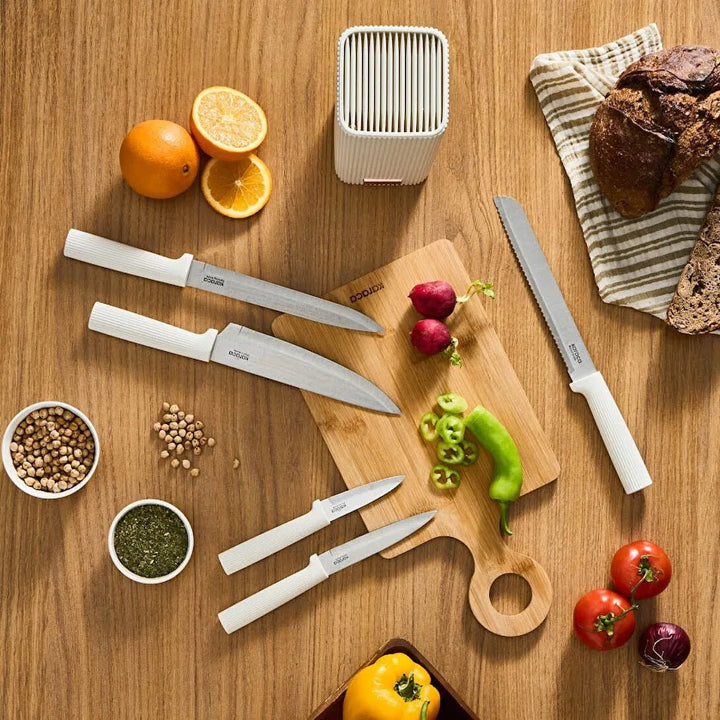 Karaca Massimo Line Knivsæt – 6 Dele inkl. Stand Cream - Løven Home