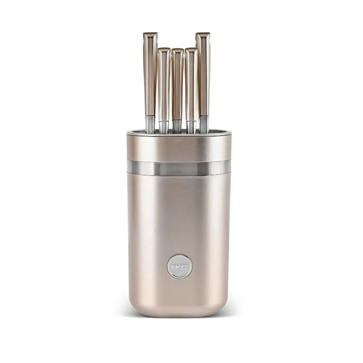 Karaca Mastermaid Mineral Gold Knivsæt – 6 Dele med Moderne Knivblok - Løven Home