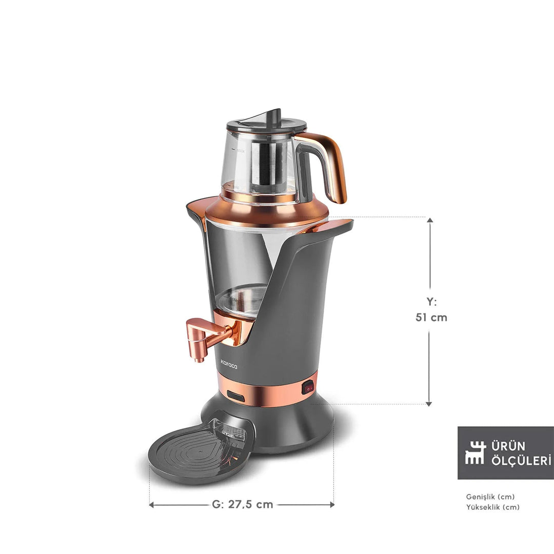 Karaca Maxiva 1651 Elektrisk Temaskine Semaver – 35 Glas Kapacitet – Antracit - Løven Home