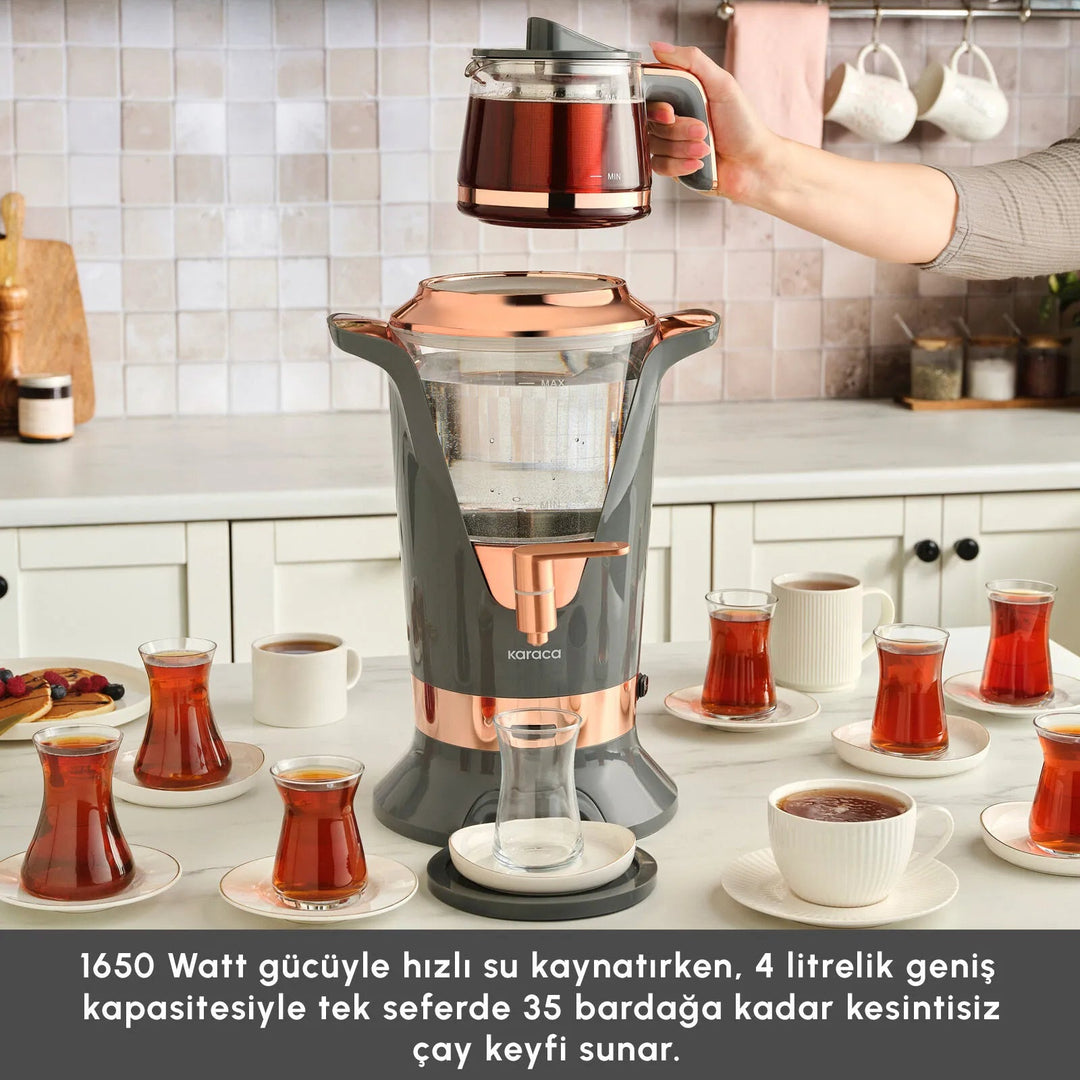 Karaca Maxiva 1651 Elektrisk Temaskine Semaver – 35 Glas Kapacitet – Antracit - Løven Home