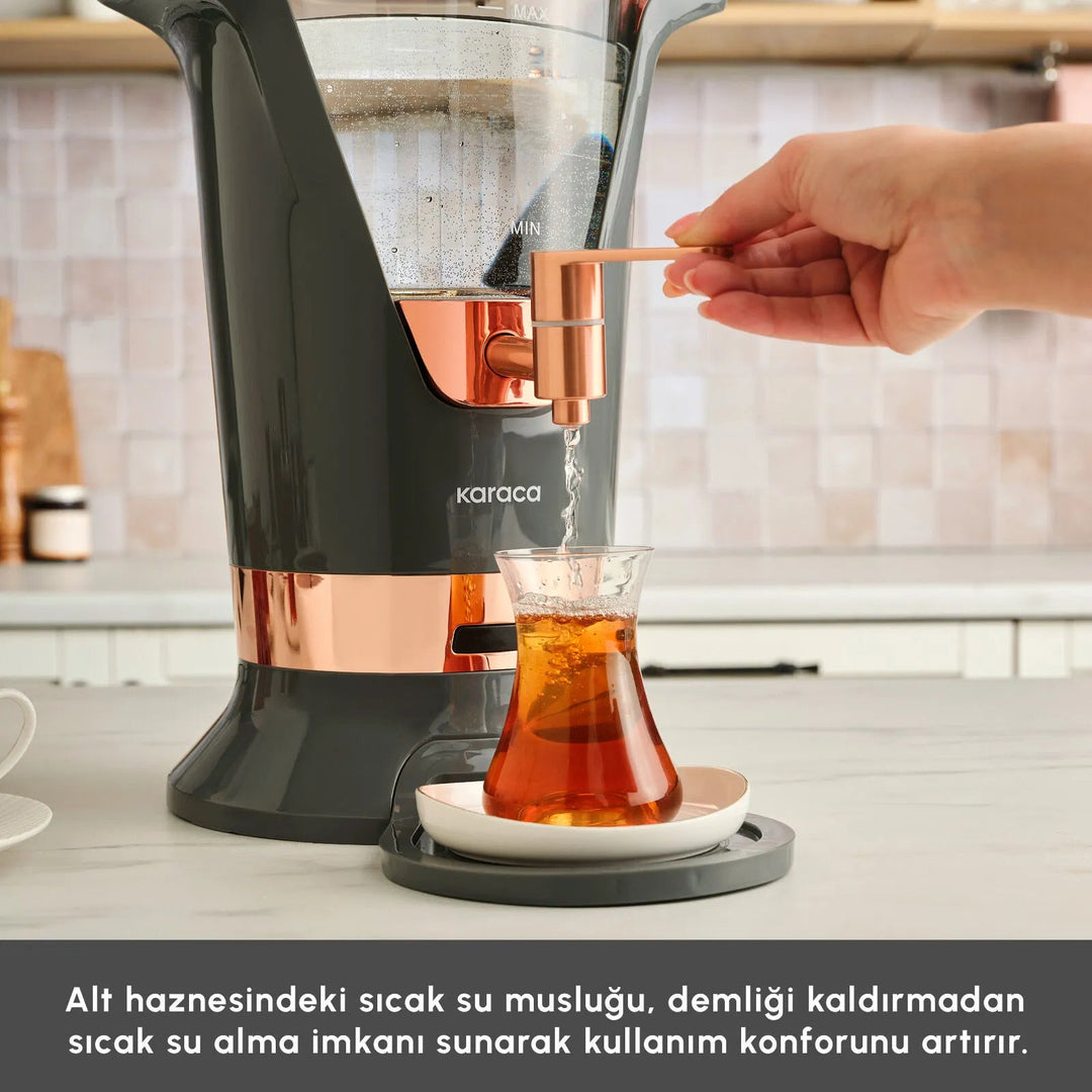 Karaca Maxiva 1651 Elektrisk Temaskine Semaver – 35 Glas Kapacitet – Antracit - Løven Home