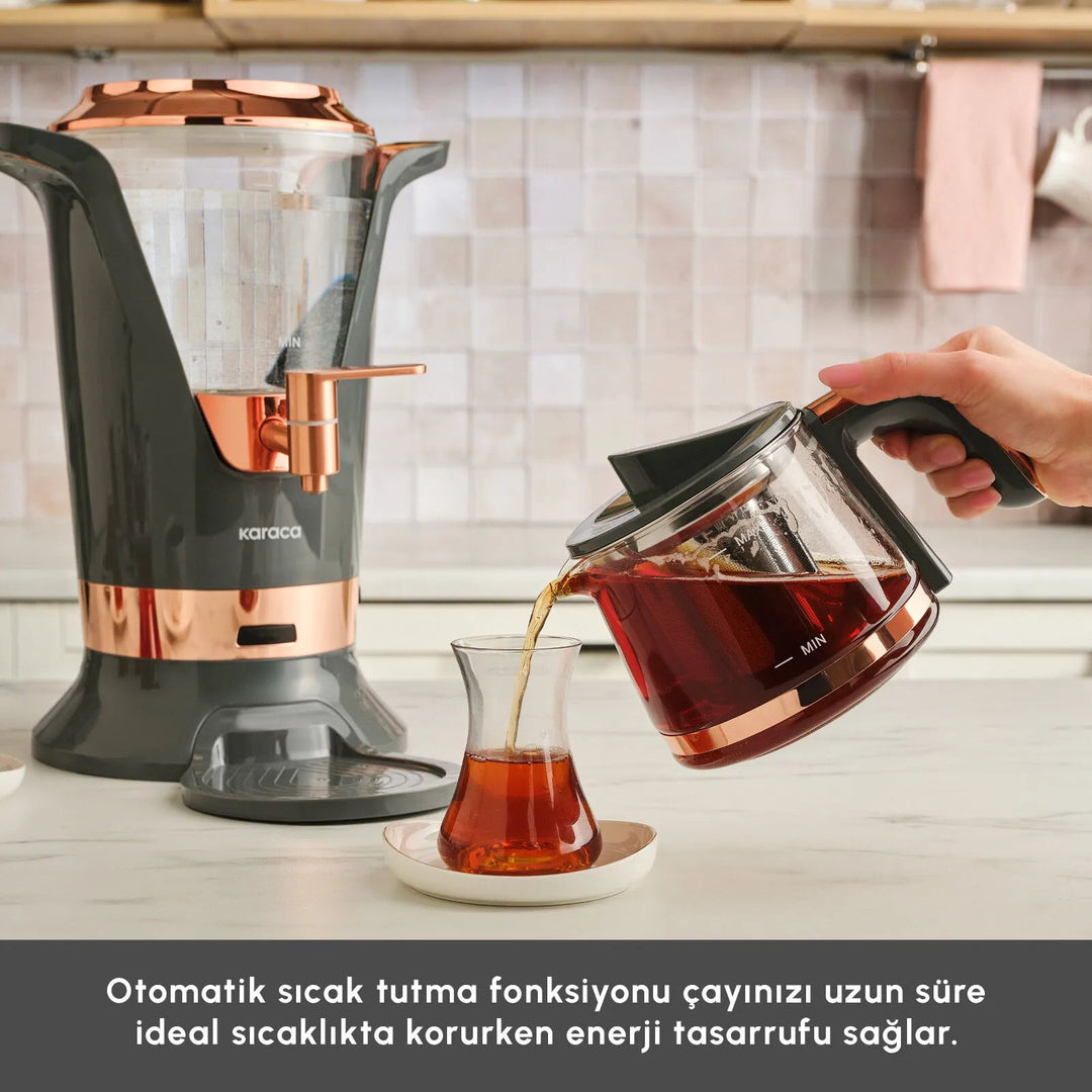 Karaca Maxiva 1651 Elektrisk Temaskine Semaver – 35 Glas Kapacitet – Antracit - Løven Home