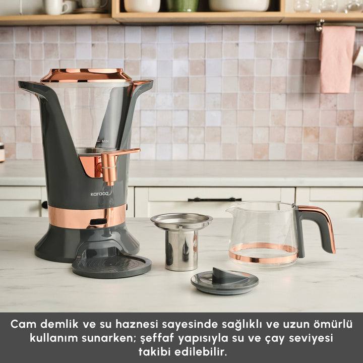 Karaca Maxiva 1651 Elektrisk Temaskine Semaver – 35 Glas Kapacitet – Antracit - Løven Home