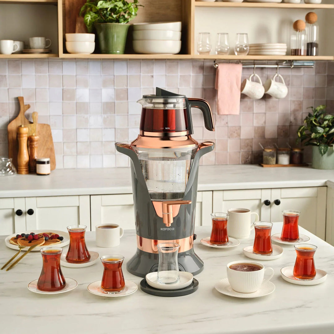 Karaca Maxiva 1651 Elektrisk Temaskine Semaver – 35 Glas Kapacitet – Antracit - Løven Home