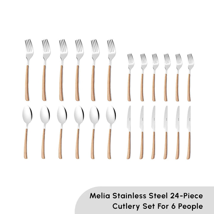 Karaca Melia 24 - delt bestiksæt – 18/10 rustfrit stål, sølv/brun 6 personers - Løven Home