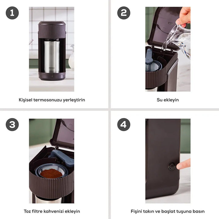 Karaca Mono Personlig Filterkaffemaskine m/Termokande (Valnøddebrun) - 400 ml - Løven Home