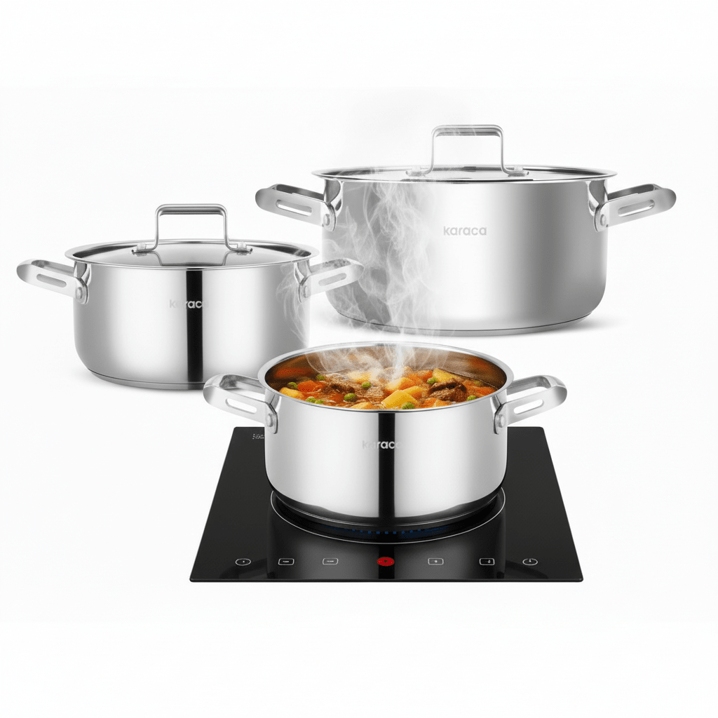 Karaca Montreal Induktionsbase Midi Grydesæt - Rustfrit Stål - 6 Dele - Løven Home