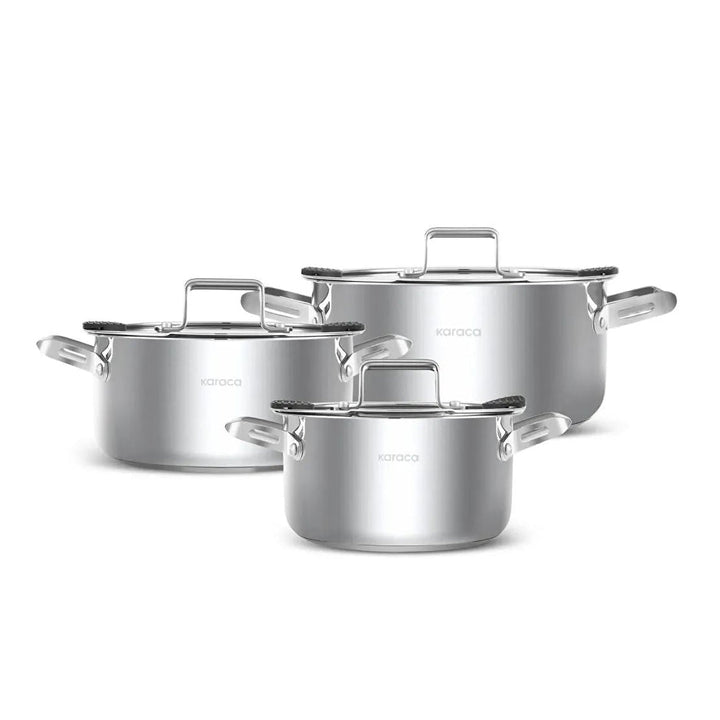 Karaca Montreal Induktionsbase Midi Grydesæt - Rustfrit Stål - 6 Dele - Løven Home