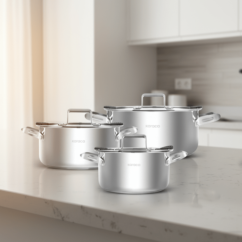 Karaca Montreal Induktionsbase Midi Grydesæt - Rustfrit Stål - 6 Dele - Løven Home