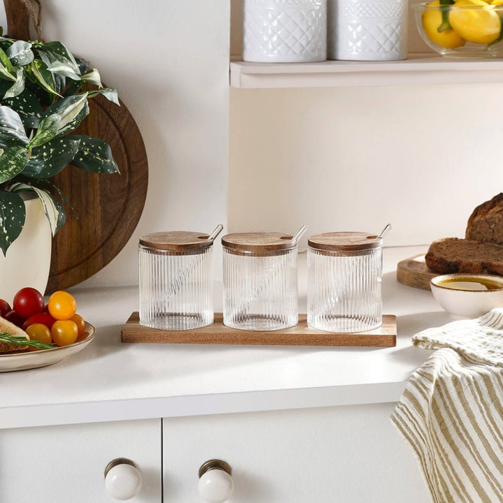 Karaca Mova Akasya Krydderisæt m/Skeer - 10 - Dele - Glas/Træ - Løven Home