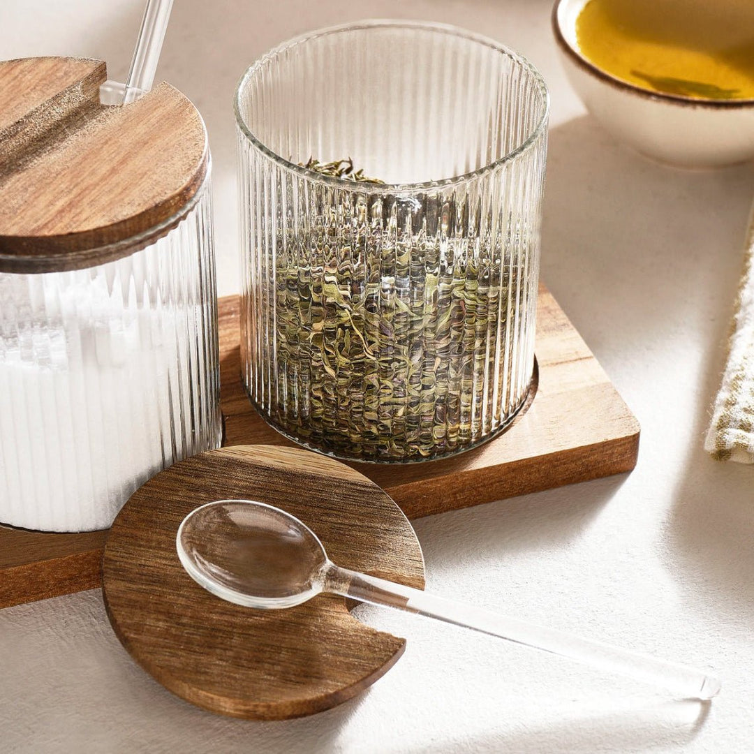 Karaca Mova Akasya Krydderisæt m/Skeer - 10 - Dele - Glas/Træ - Løven Home