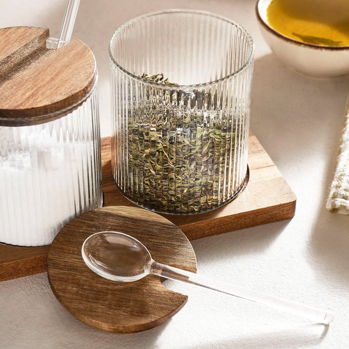 Karaca Mova Akasya Krydderisæt m/Skeer - 10 - Dele - Glas/Træ - Løven Home