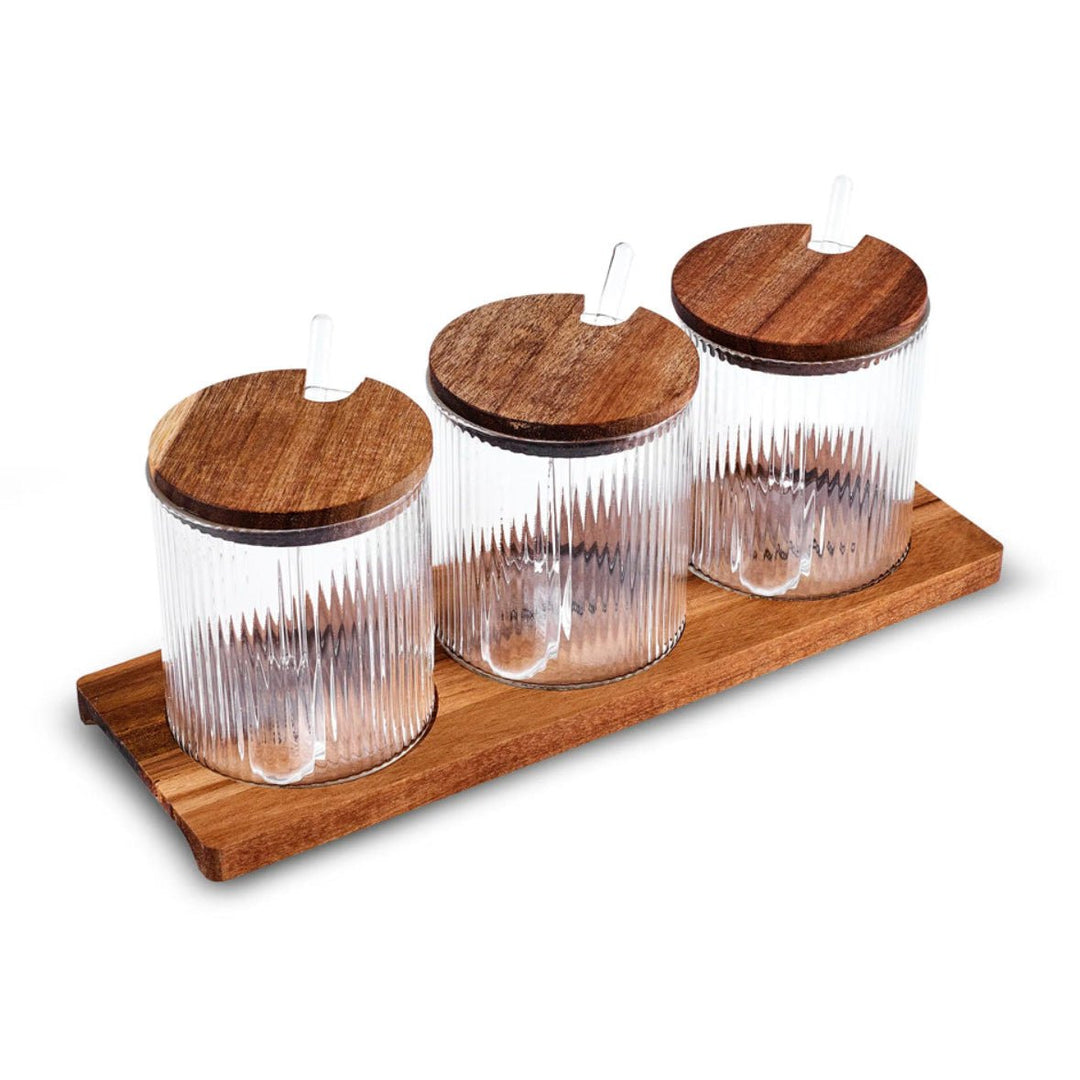 Karaca Mova Akasya Krydderisæt m/Skeer - 10 - Dele - Glas/Træ - Løven Home