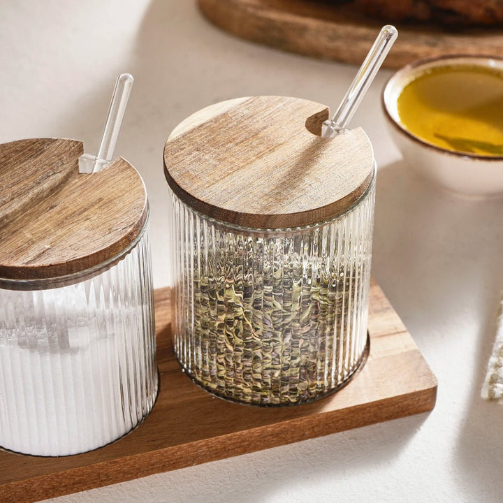 Karaca Mova Akasya Krydderisæt m/Skeer - 10 - Dele - Glas/Træ - Løven Home