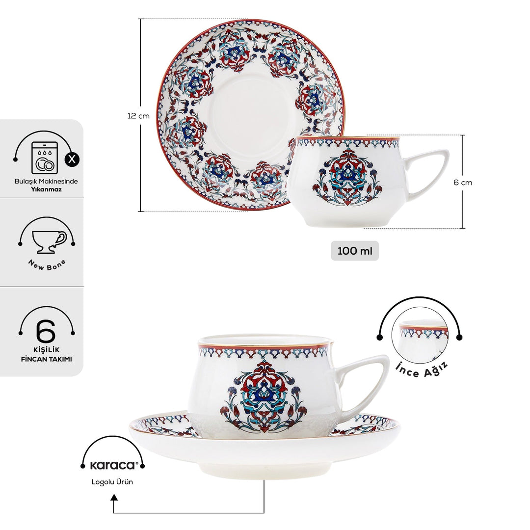 Karaca Nakkas Espresso Kaffesæt til 6 personer – 100 ml - Løven Home