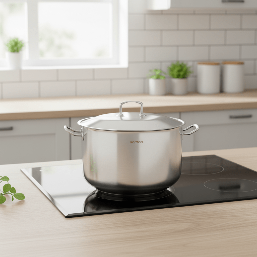 Karaca - Nazen Induktion gryde m/låg – 28 liter | Ø40 cm | 18/10 Rustfrit stål | Sølvfarvet - Løven Home