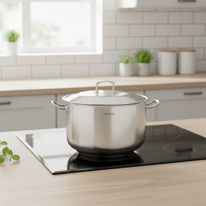 Karaca - Nazen Induktion gryde m/låg – 28 liter | Ø40 cm | 18/10 Rustfrit stål | Sølvfarvet - Løven Home