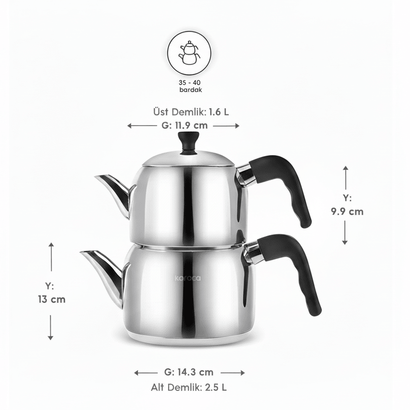 Karaca Nero Maxi Tekandesæt 4,1 Liter – Rustfrit stål - Sort - Løven Home