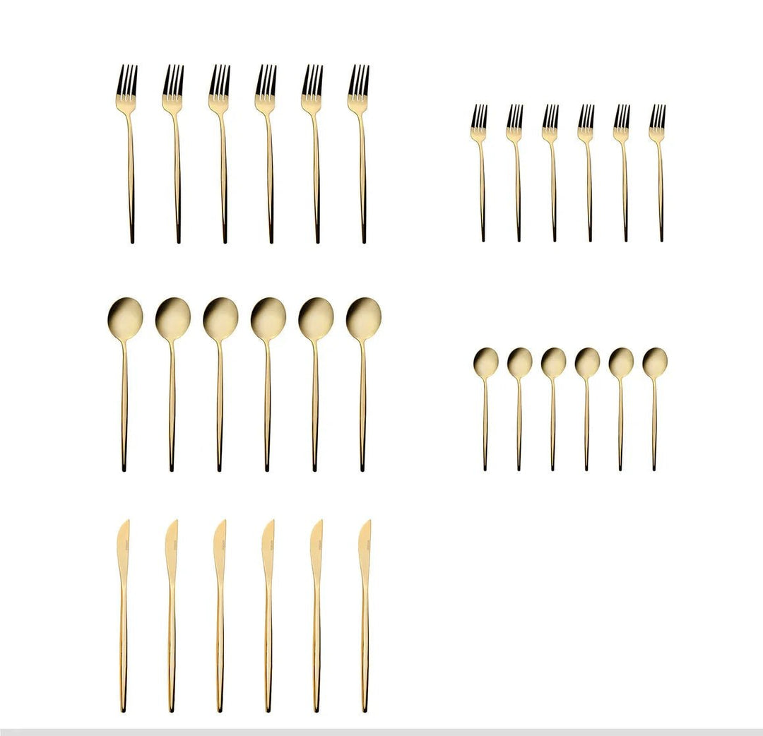 Karaca Orion 30 - delt Bestiksæt 18/10 rustfrit stål | Blank Guld | 6 personer - Løven Home