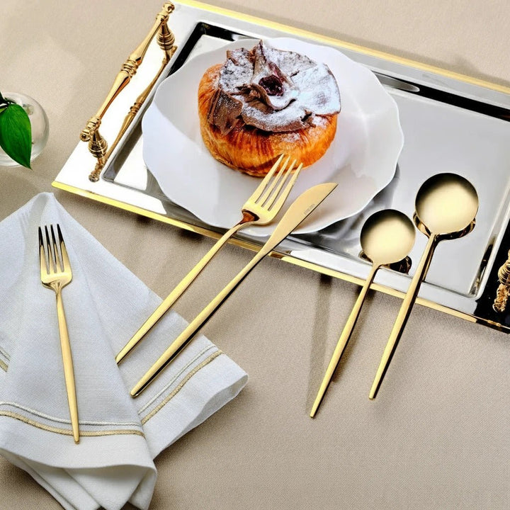 Karaca Orion 30 - delt Bestiksæt 18/10 rustfrit stål | Blank Guld | 6 personer - Løven Home