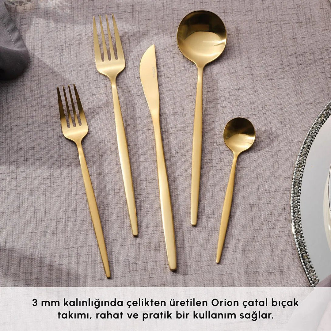 Karaca Orion 30 - delt Bestiksæt 18/10 rustfrit stål | Mat Guld | 6 personer - Løven Home