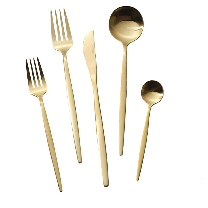 Karaca Orion Mat Gold 60 - delt bestiksæt – 18/10 rustfrit stål 12 Personers - Løven Home