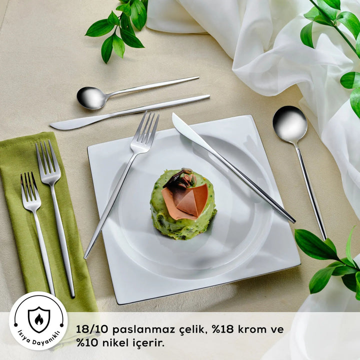 Karaca Orion Sølv 30 Dele Bestiksæt – 6 Personer - Rustfrit Stål - Løven Home