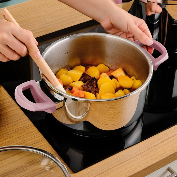 Karaca Perfect Pink Trykkoger - sæt med induktionsbund | 4 + 6 liter | Rustfrit stål - Løven Home