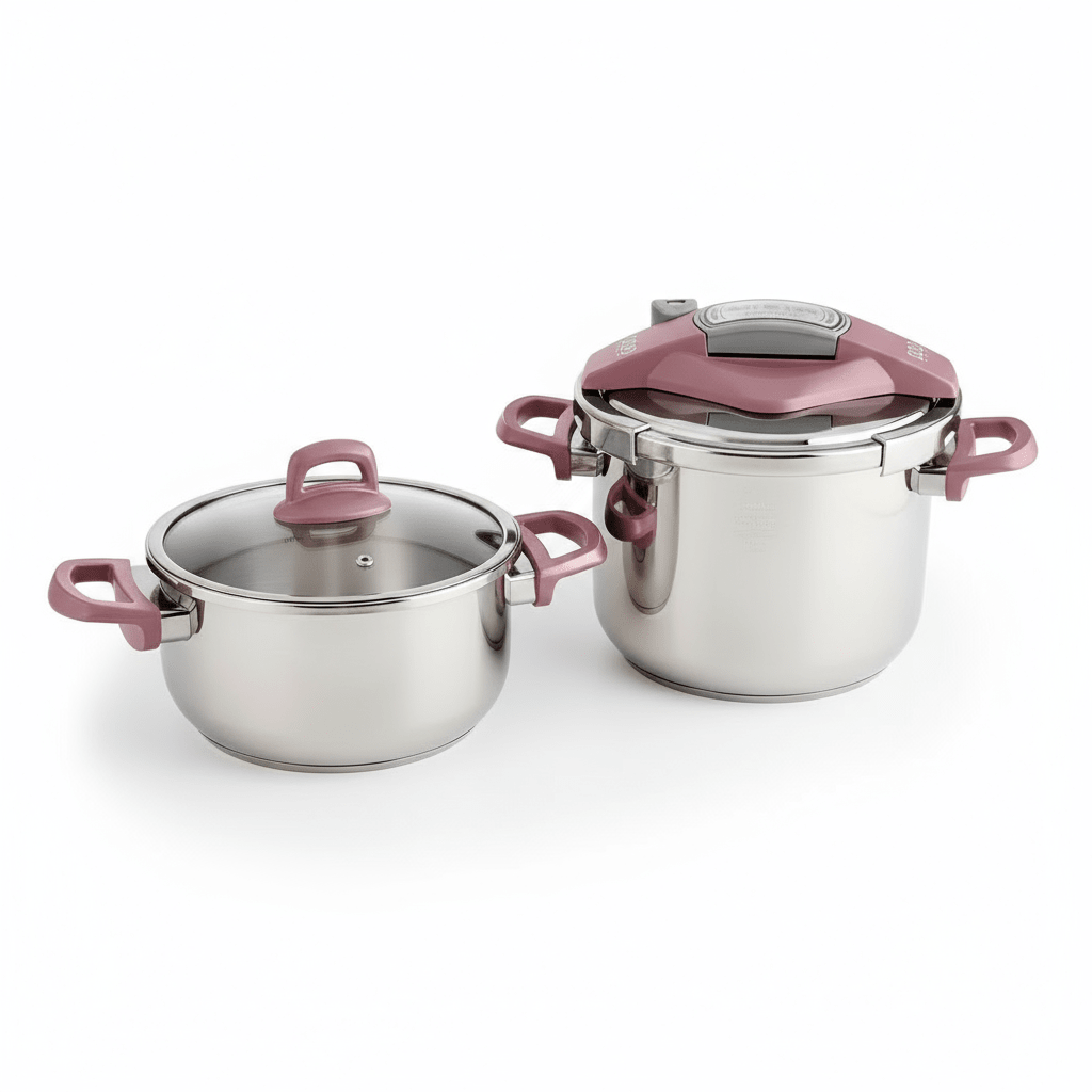 Karaca Perfect Pink Trykkoger - sæt med induktionsbund | 4 + 6 liter | Rustfrit stål - Løven Home