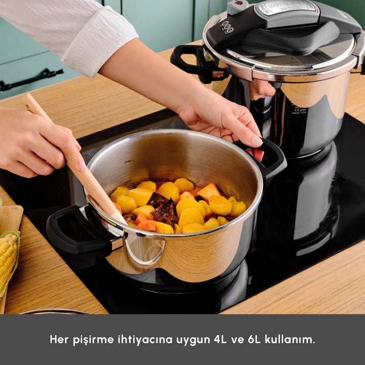 Karaca Perfect Trykkoger - sæt med induktionsbund | 4 + 6 liter | Rustfrit stål - Løven Home