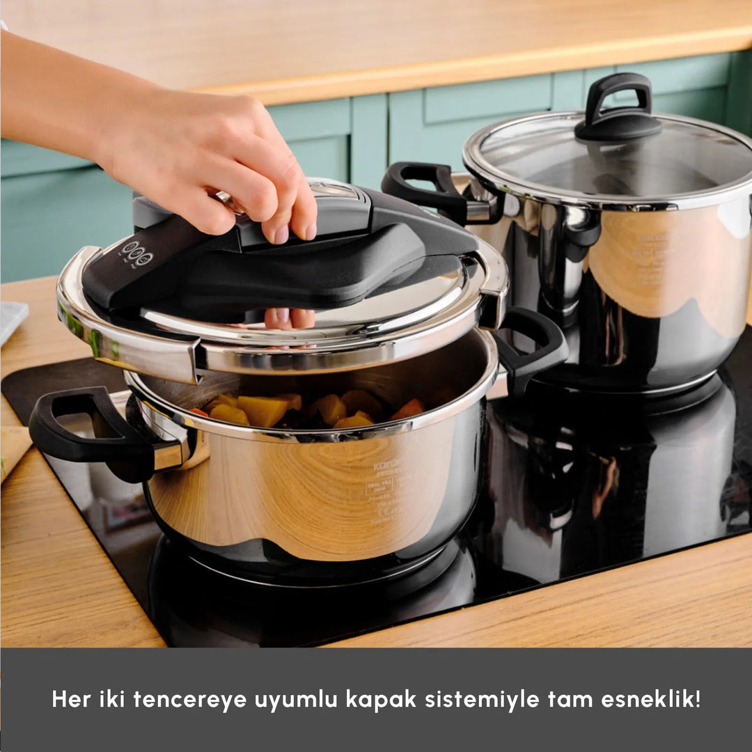 Karaca Perfect Trykkoger - sæt med induktionsbund | 4 + 6 liter | Rustfrit stål - Løven Home