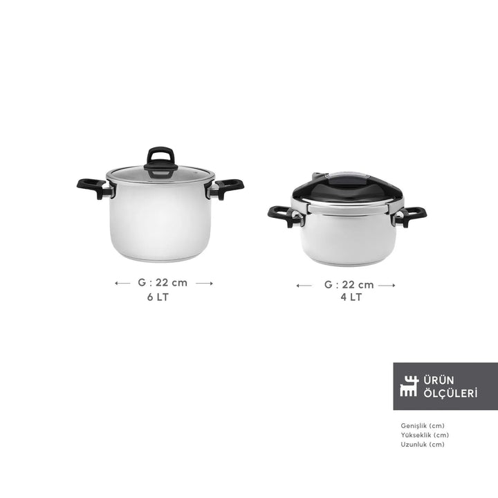 Karaca Perfect Trykkoger - sæt med induktionsbund | 4 + 6 liter | Rustfrit stål - Løven Home