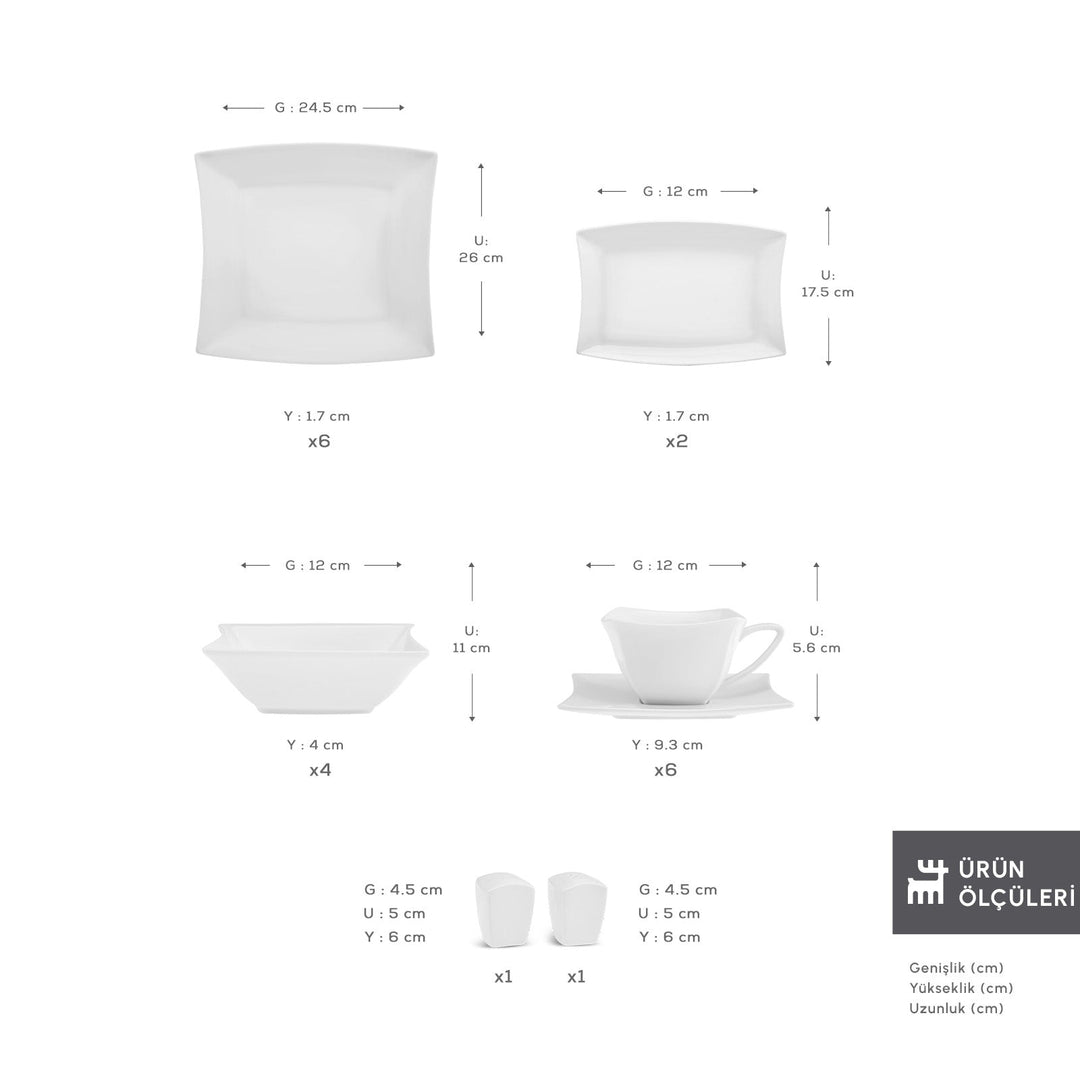 Karaca Perfect White Morgenmads Porcelænssæt - 32 dele 6 personer - Løven Home