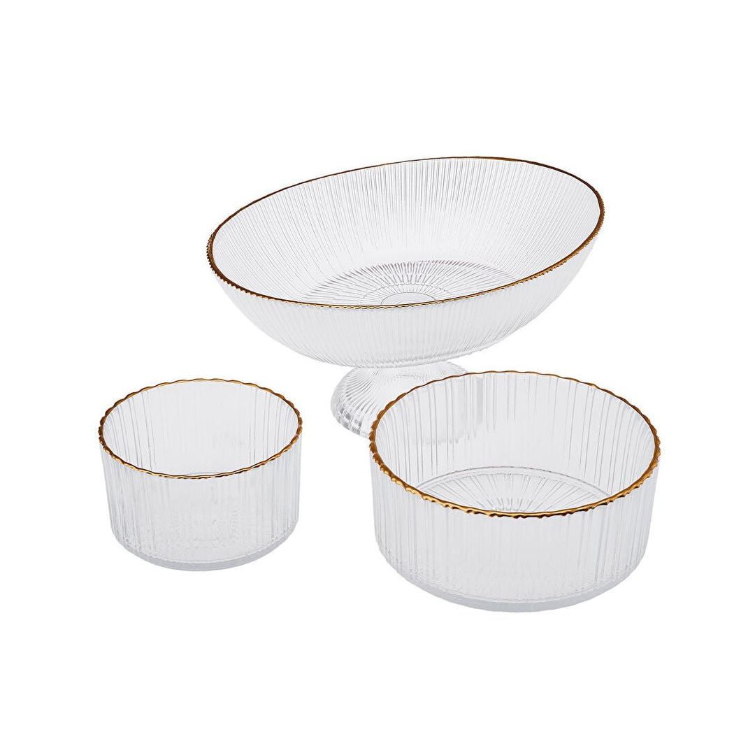 Karaca Pierre Glas Serveringsskålesæt 3 Dele | Guldkant - Løven Home