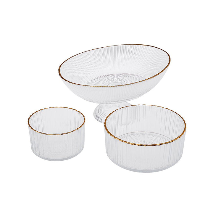 Karaca Pierre Glas Serveringsskålesæt 3 Dele | Guldkant - Løven Home