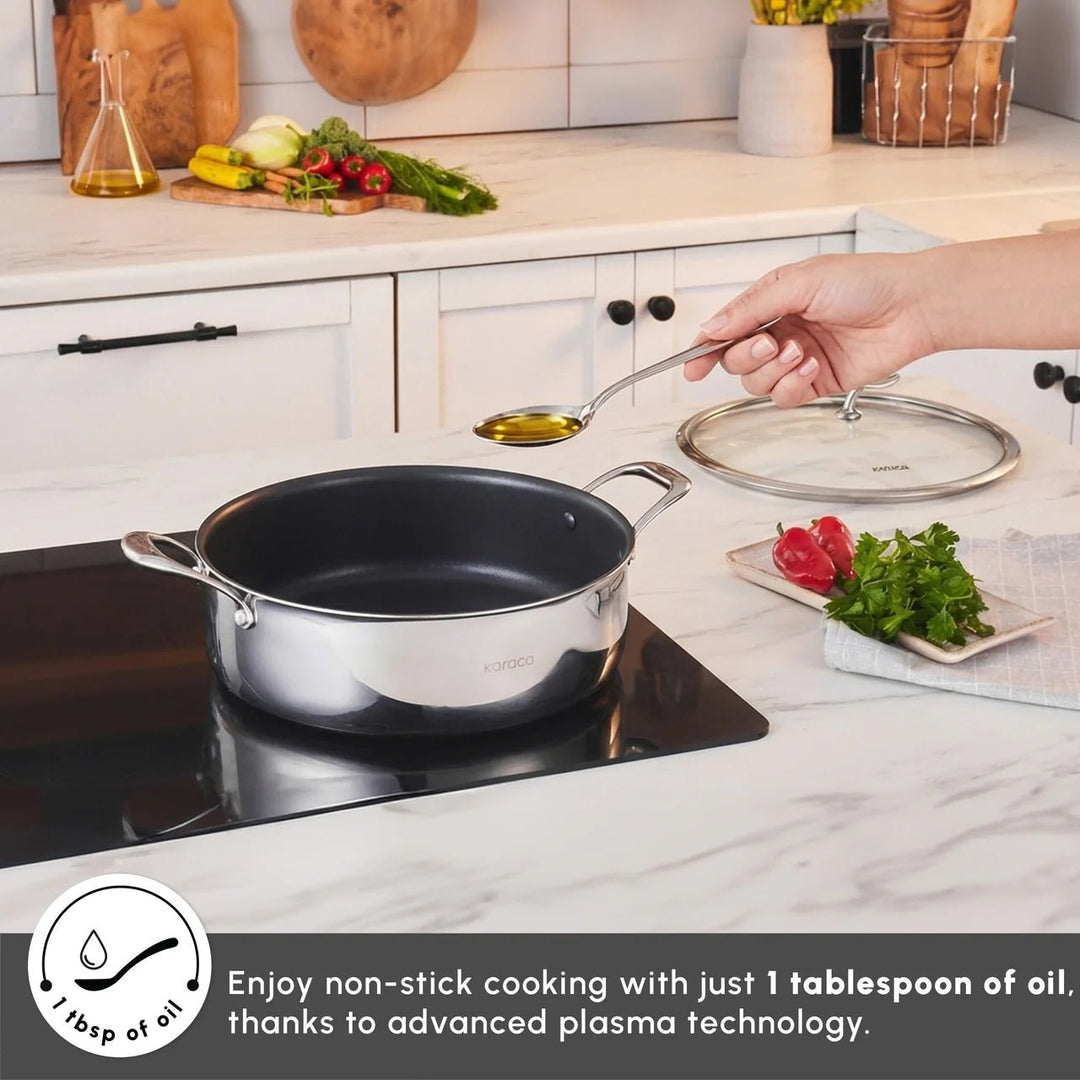 Karaca Plasma Steel 3 - Ply Non - Stick Lav Gryde – 28 cm (Sølv) - Løven Home