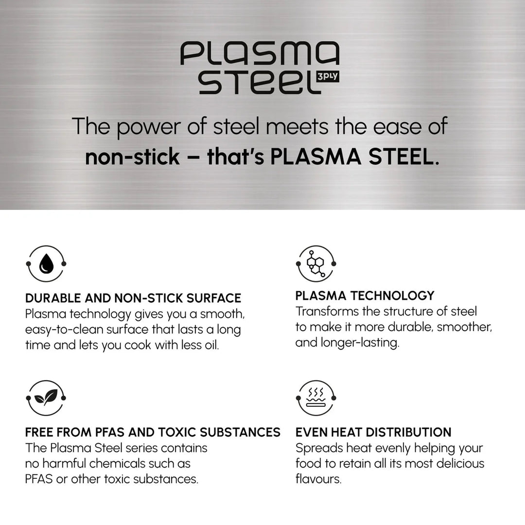 Karaca Plasma Steel 3 - Ply Non - Stick Lav Gryde – 28 cm (Sølv) - Løven Home