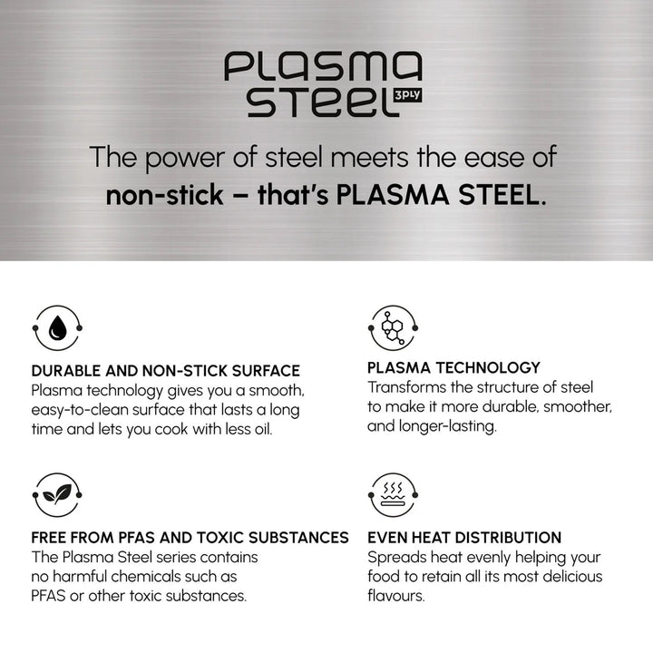 Karaca Plasma Steel 3 - Ply Non - Stick Lav Gryde – 28 cm (Sølv) - Løven Home