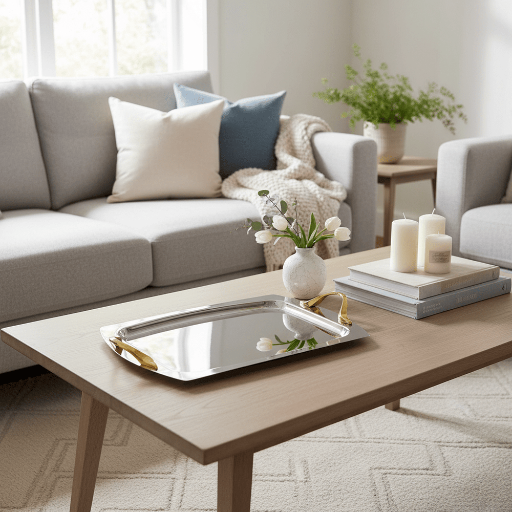 Karaca Plata Rektangulær Serveringsbakke i Rustfrit Stål - Løven Home