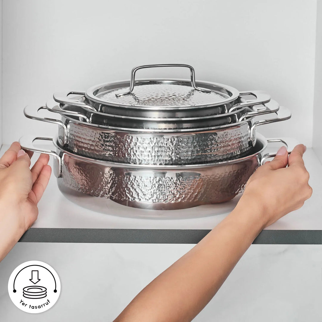 Karaca Power Steel 316+ 3 - lags Voyager grydesæt – 8 dele – Rustfrit stål - Løven Home