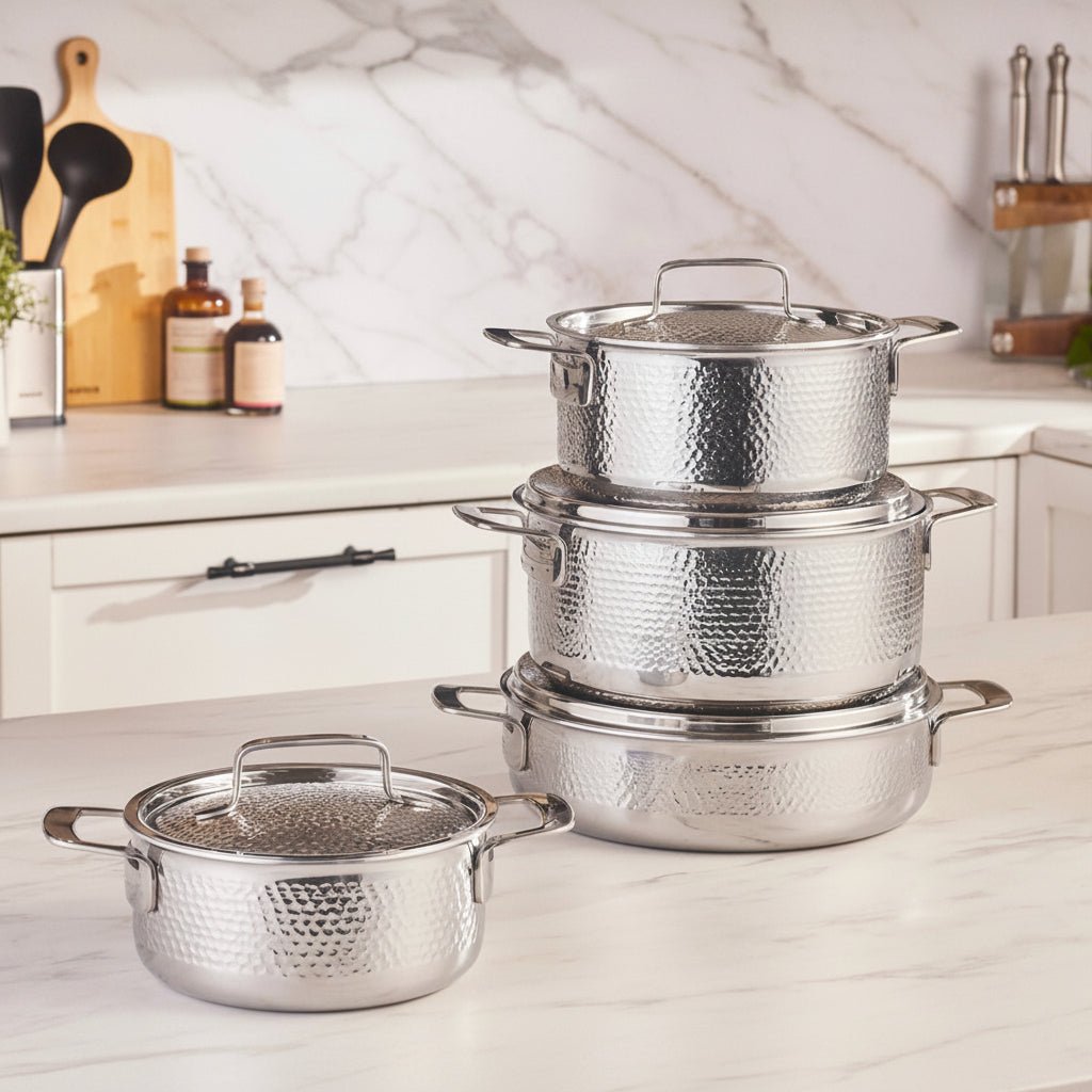 Karaca Power Steel 316+ 3 - lags Voyager grydesæt – 8 dele – Rustfrit stål - Løven Home