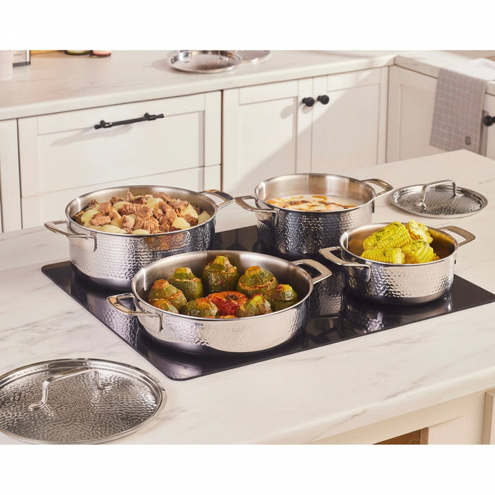Karaca Power Steel 316+ 3 - lags Voyager grydesæt – 8 dele – Rustfrit stål - Løven Home